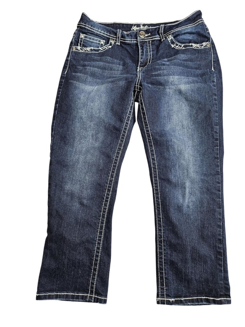 Love Indigo Jeans‎ Womens 10 Blue Med Wash Mid Rise Rhinestone Stretch